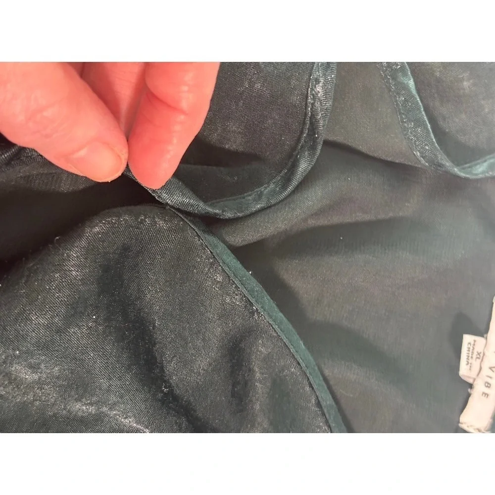 Woman's Emerald Green Ruched Waist V‎ Neck Wrap Style Top XL Balloon Sleeve